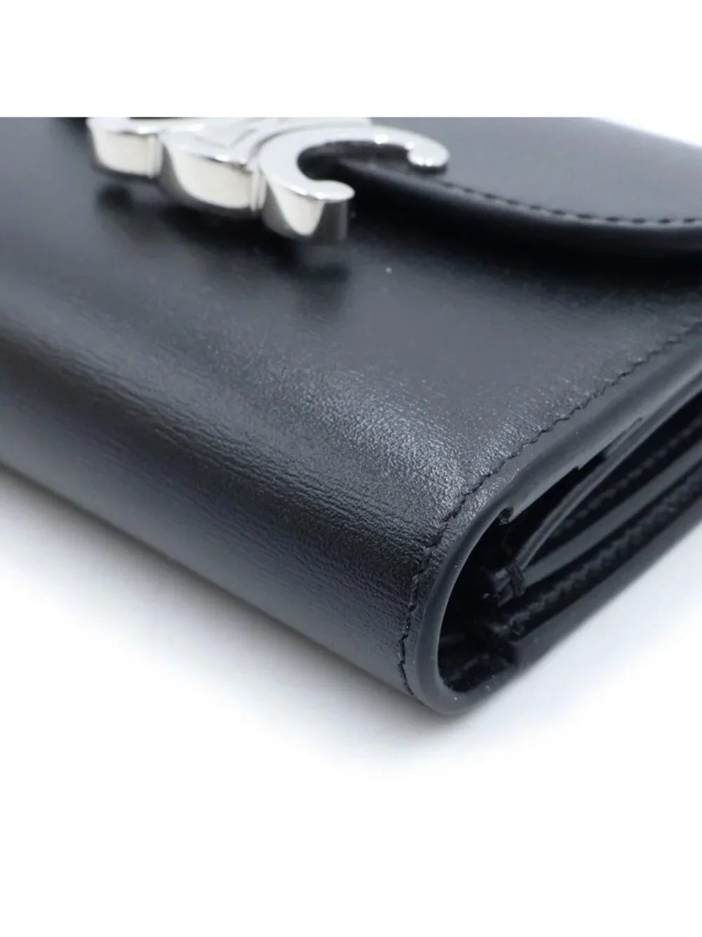 Celine Triomphe Small Flap Wallet Bifold Canvas Calfskin Black